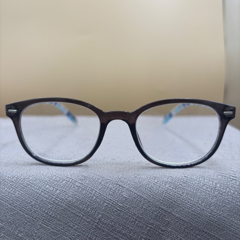 Blue Geo 117 Reading Glasses +1.75‎ Strength Smoke Grey Round Frames PD58MM